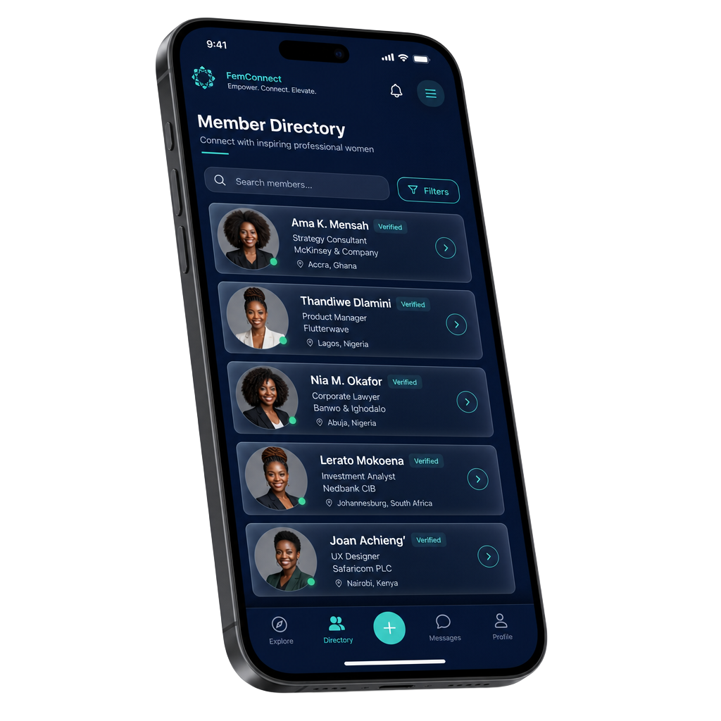Maquette de l'application Konnect : annuaire des membres et opportunités